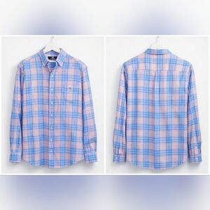 Vineyard Vines Men’s Linen Plaid Button-Down Shirt Classic Fit L
